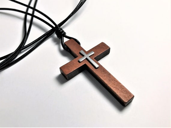 Wood Cross Necklace for Men & Women, Adjustable Leather Cord With Wooden  Cross Pendant, Gift for Catholic Boy, Christian Cross Choker, Psalm 