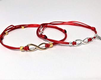 Couples Red String Infinity Bracelets Set, Waterproof and Adjustable, Personalized with Initial, Set for Two, Bracelets Gift for Friends