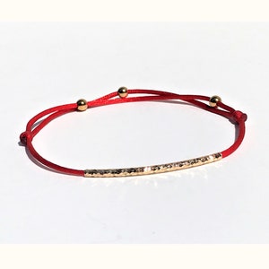 Red String Bracelet: Gold Tube, Adjustable Friendship Bracelet