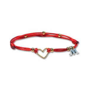 Pulsera de hilo rojo con corazón pequeño: personalizada con inicial, regalo de buena suerte