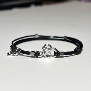 Customizable Om Bracelet with Initial Charm, Handmade Adjustable Tibetan Om Symbol Cord Bracelet for All Ages, Gift for Men and Women