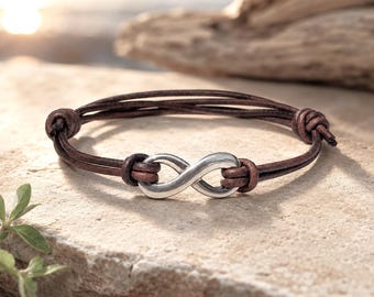 Personalized Infinity Leather Bracelet – Adjustable Bracelet for Men & Women, Anniversary Gift