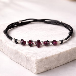Garnet Anklet: Adjustable Gemstone Ankle Bracelet, January Birthstone