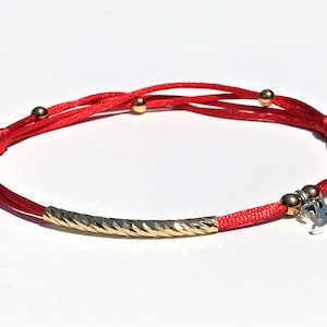 Red String Bracelet for Women, Red String of Fate, Adjustable Stackable Good Luck Red Bracelet, Initial Personalized Bracelet with Gold Bar