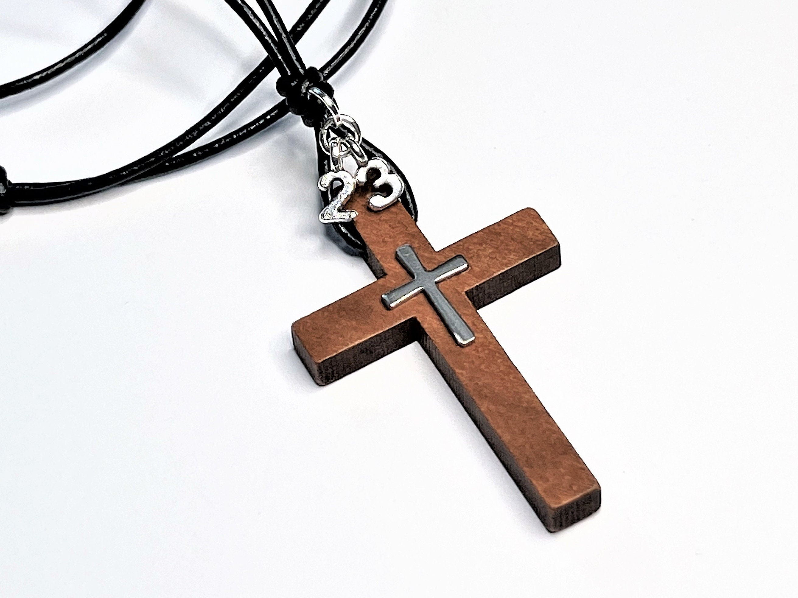 Wooden Cross Necklace for Men & Women, Bible Psalm Number Necklace,  Adjustable Leather Cord With Wood Cross Pendant, Christian Cross Choker 
