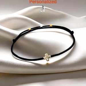 Gold Cross Anklet: Adjustable String Bracelet, Christian Gift