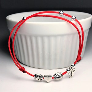 Ladybug Charm Bracelet: Adjustable String, Personalized Initial