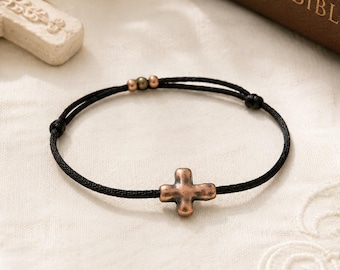 Adjustable Copper Cross Bracelet – Personalized Christian Christmas Gift