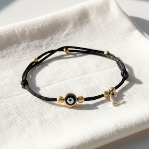 Evil Eye Anklet: Gold Charm Amulet, Adjustable Satin Cord