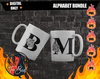 Alfabeto Svg Floral Letras A-Z Svg, Alfabeto Floral Svg, Monograma Svg Alfabeto paquete En capas 26 letras 1 Png, Eps, Pdf, Jpg, Svg de cada uno