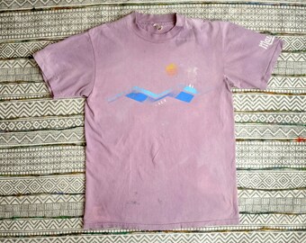 80/'s Women/'s Shirt Hawaiian Short Sleeve Blue Biege Maroon Floral Tropical Cotton Ramie Excellent Condition Vintage by WHISPERS Size L