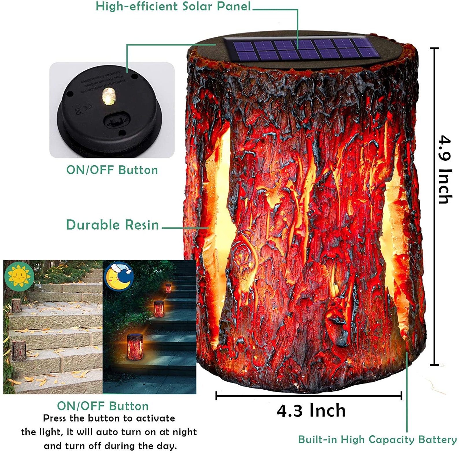 Burning Stump Solar Garden Lights Solar Lights Outdoor Etsy