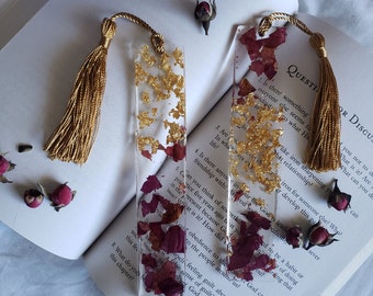 Resin bookmark,  Rose petal bookmark,  personalised gift, teacher gift,  birthday gift,  student gift, rose and gold bookmark,