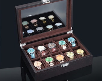 Vintage Wooden Watch Box | Holds 10 Watches | Unique Wooden Watch Storage Box | Large Watch Box | Watch Display | Perfect Gift or Treat!