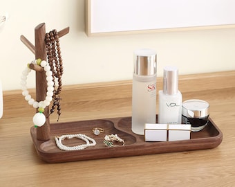 Walnut Wood Jewelry Stand | Modern Jewelry Organizer