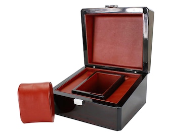 Vintage Wooden Watch Box | Single Watch Case with Red Interior