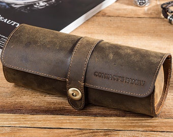 Skórzane etui podróżne na zegarek | Pudełko na zegarek w stylu vintage z 3 przegródkami