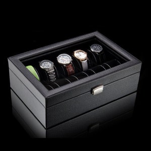 Carbon Fiber 10-Slot Watch Box | Modern Jewelry Storage