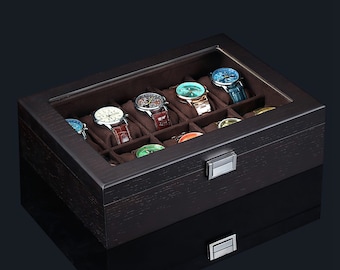 boîte à montres en bois vintage | Vitrine à 10 emplacements