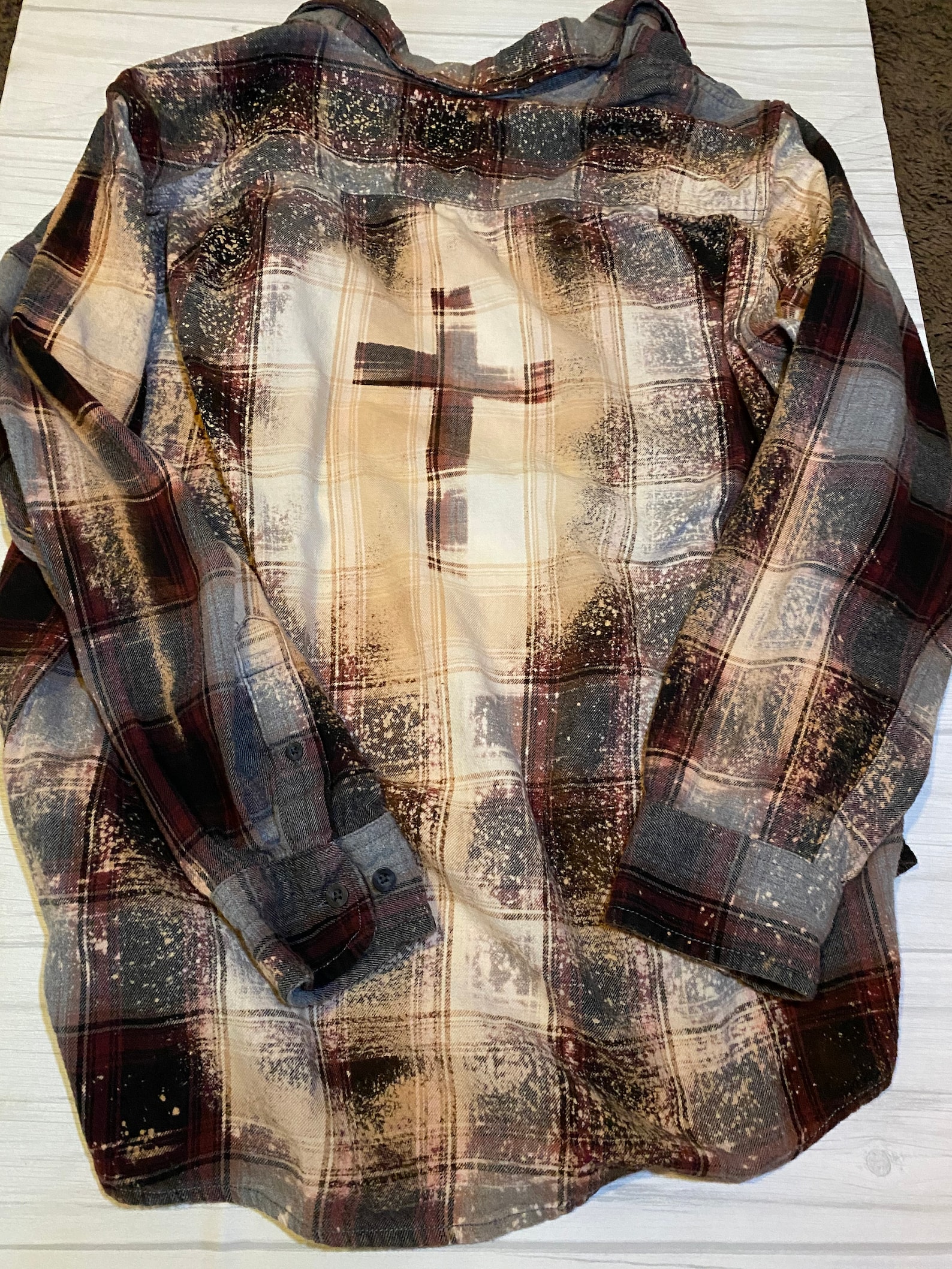Bleached Flannel Shirt with Cross on Back | Etsy
