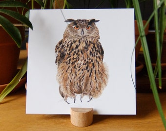 Postcard 14x14cm | Naturalistic illustration | bird | Great Horned Owl - Bubo bubo