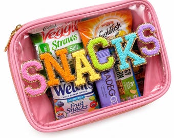 Personalized Snacks Bag with Chenille Patches | Snack Pouch | Snacks Bag | Treat Bag | Bag with Patches | Road-trip Bag | Customized Travel
