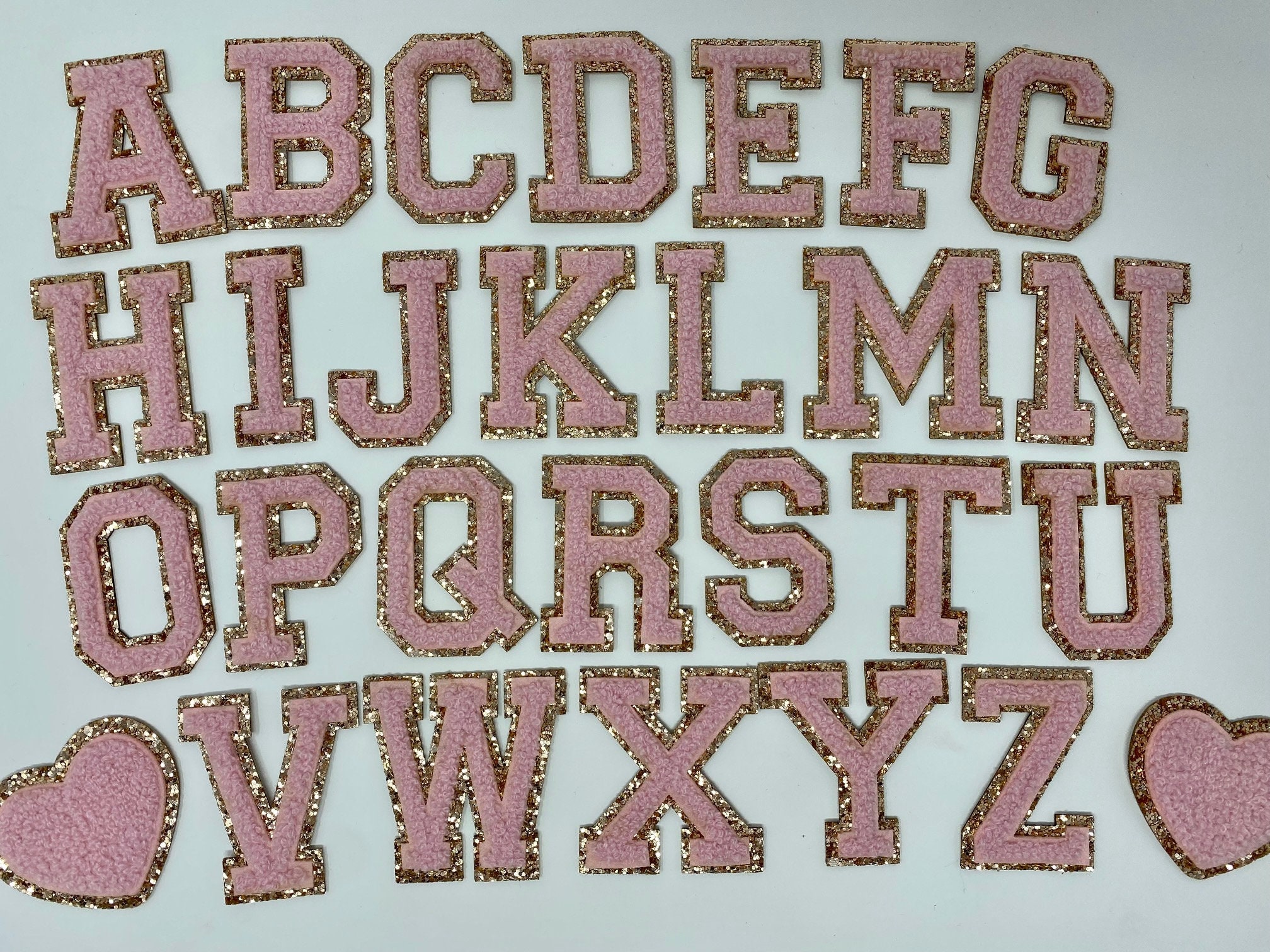 Light Pink Varsity Glitter Letter Chenille Initial Patch | Iron On Pa…