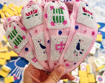 Fascia per capelli da Mahjong, accessori per mahjong, regalo mahj, fascia per capelli bam, fascia per capelli crack, fascia per capelli a punti, accessori bam crack a punti, tessere, regali per ragazze