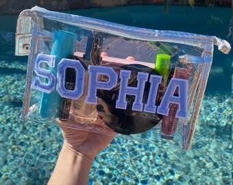 Morgan Bag- Personalized medium Clear Transparent, PVC Makeup & Cosmetic Bag, Travel Organizing Toiletry Pouch, Bridesmaid Gift, Party Favor
