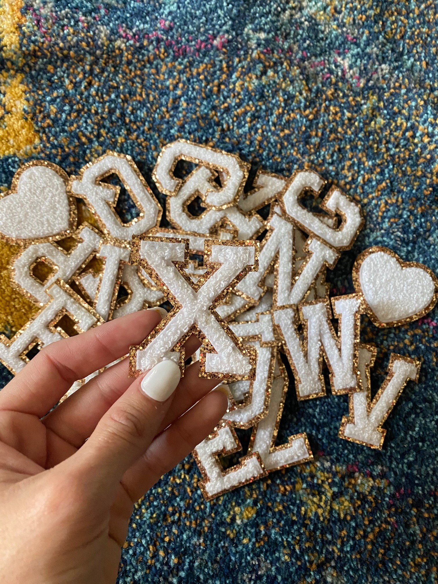 White Varsity Glitter Letter Chenille Initial Patch | Iron On Patch |…