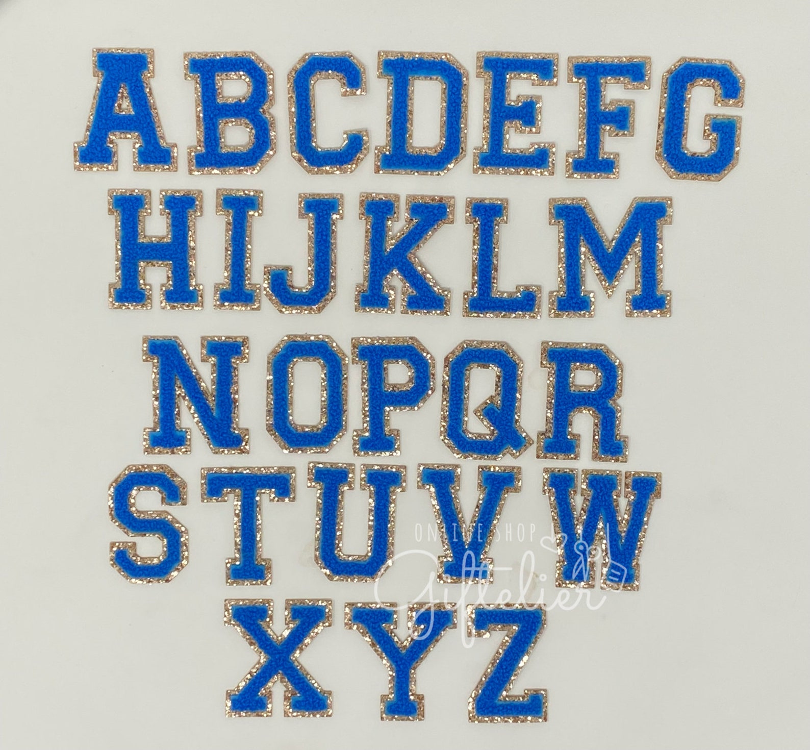 Blue Varsity Glitter Letter Chenille Initial Patch Iron On Etsy