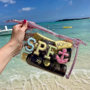 Personalized Clear Cosmetic Bag | Makeup Bag | Travel Toiletry Pouch | Bridesmaid Gift | Medicine Bag | Bag with patches | Carolina Bag