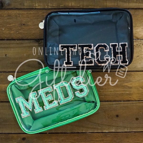 Bolsa transparente personalizada / Neceser / Neceser de maquillaje / Viaje / Neceser de cosméticos / Regalo / Regalo de novia / Dama de honor / Bolsa con parche de chenilla *CAMDYN*