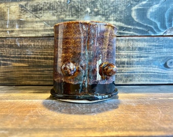 No Handle Mug, Handmade Pottery Handleless Coffee or Tea Cup with Beautiful Glaze and Grip Assist Knobs