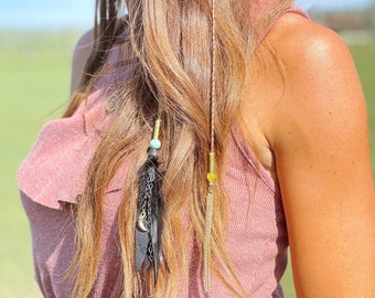 Bohemian Feather Brown Hair Extension - Clip-In Braid - Interchangeable Hair Jewelry