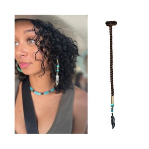 Turquoise Feather Hair Charm with Clip in Extension, Festival Hair, Interchangeable Hair Jewelry, Hair Clips