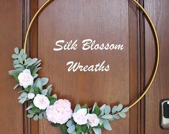 Peony, Rose & Lambs Ear Wreath – All Year Wreath –  Baby’s Room, Anniversary, Housewarming