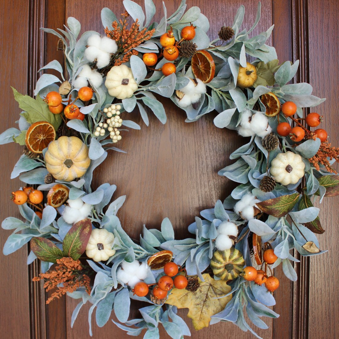 2021 2023 BEST SELLER Back in Stock Fall Lambs Ear Wreath With Pumpkins ...