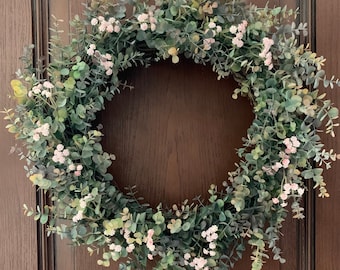 Eucalyptus Wreath with Baby's Breath – Farmhouse – French Country – Winter/Spring/Summer/Fall – Self Gift, Housewarming, Home Décor