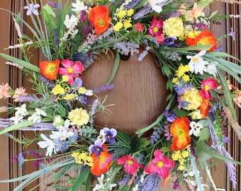 Colourful Wildflower Wreath – Spring/Summer Wreath –  House Warming Gift