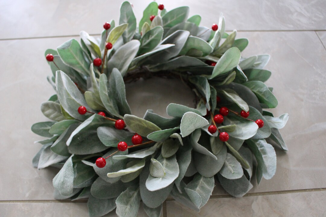 MINI Lambs Ear Wreath With Red Berries – Holiday Décor – Holidays ...