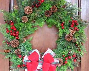 Mixed Evergreen Wreath – Plain Evergreen Wreath – Winter Evergreen Wreath for Door – All Season Year Round Wreath – Beautiful Home Décor