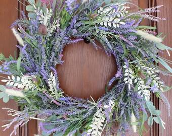 Purple Lavender Wreath with Mixed Fern & Purple Thistle – Spring/Summer Wreath –  Mother’s Day Gift