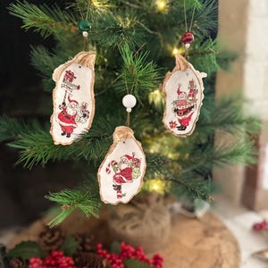 Handmade Oyster Shell Ornament: Santa Clause, Christmas decor, coastal holiday