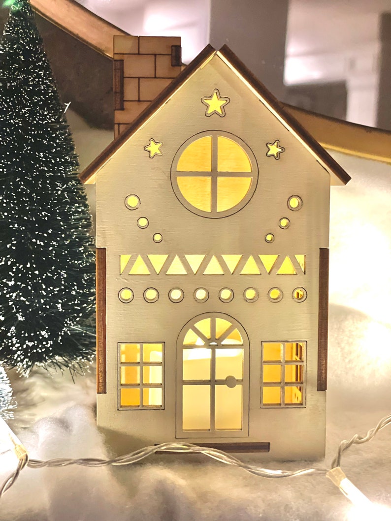 Laser Cut Wood Christmas Village Set, Christmas Village Set, Diy