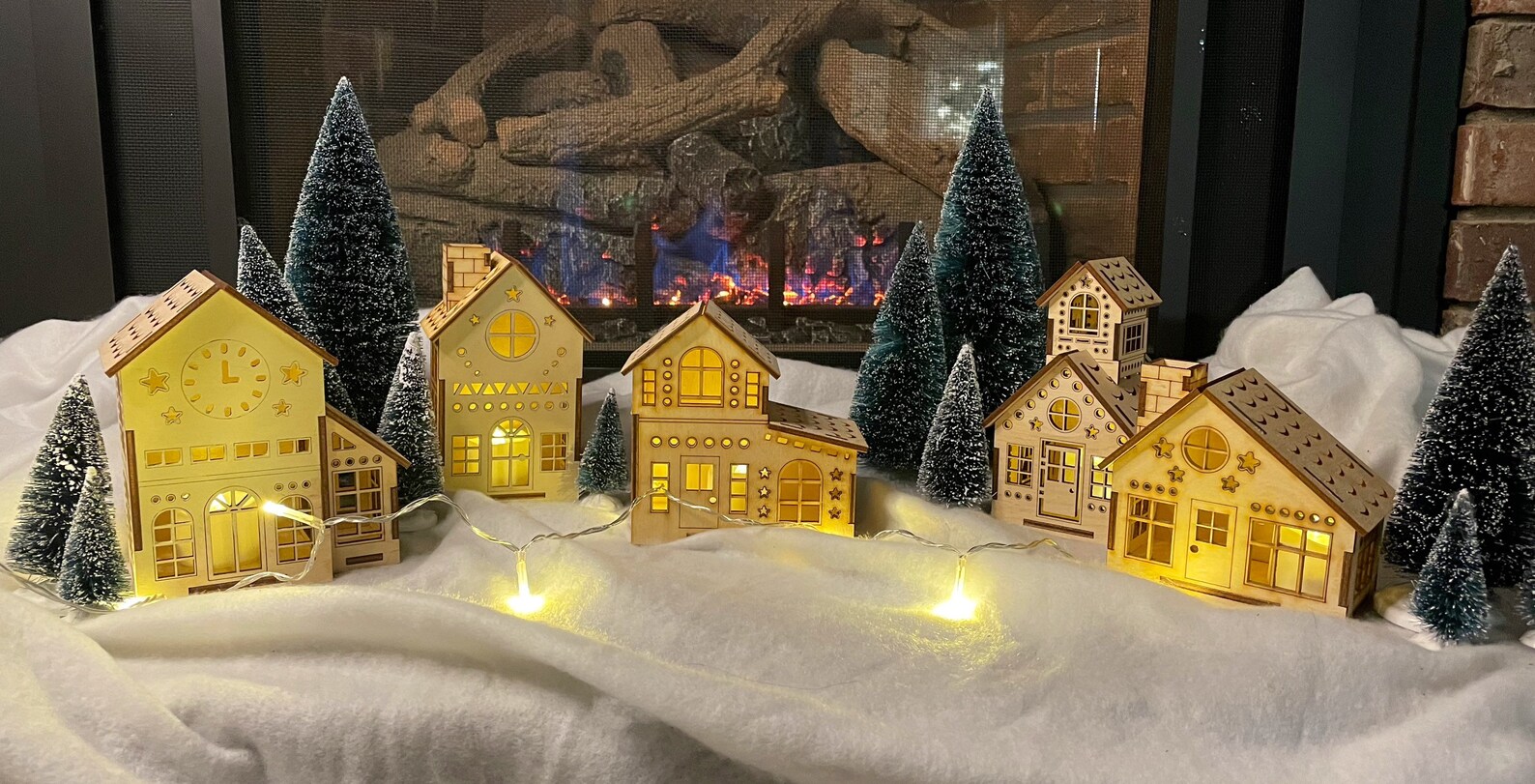 Laser Cut Wood Christmas Village Set, Christmas Village Set, Diy