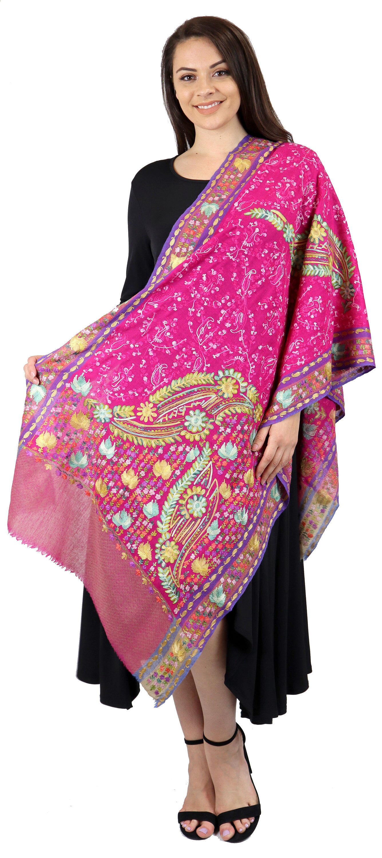 100 Wool Shawl Kashmir Embroidered Shawl Pashmina Shawl Etsy