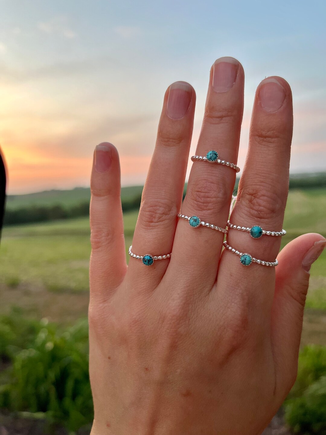Dainty Turquoise Stacker Ring - Beaded Band - Etsy