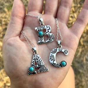 Stamped Turquoise Initial Necklace