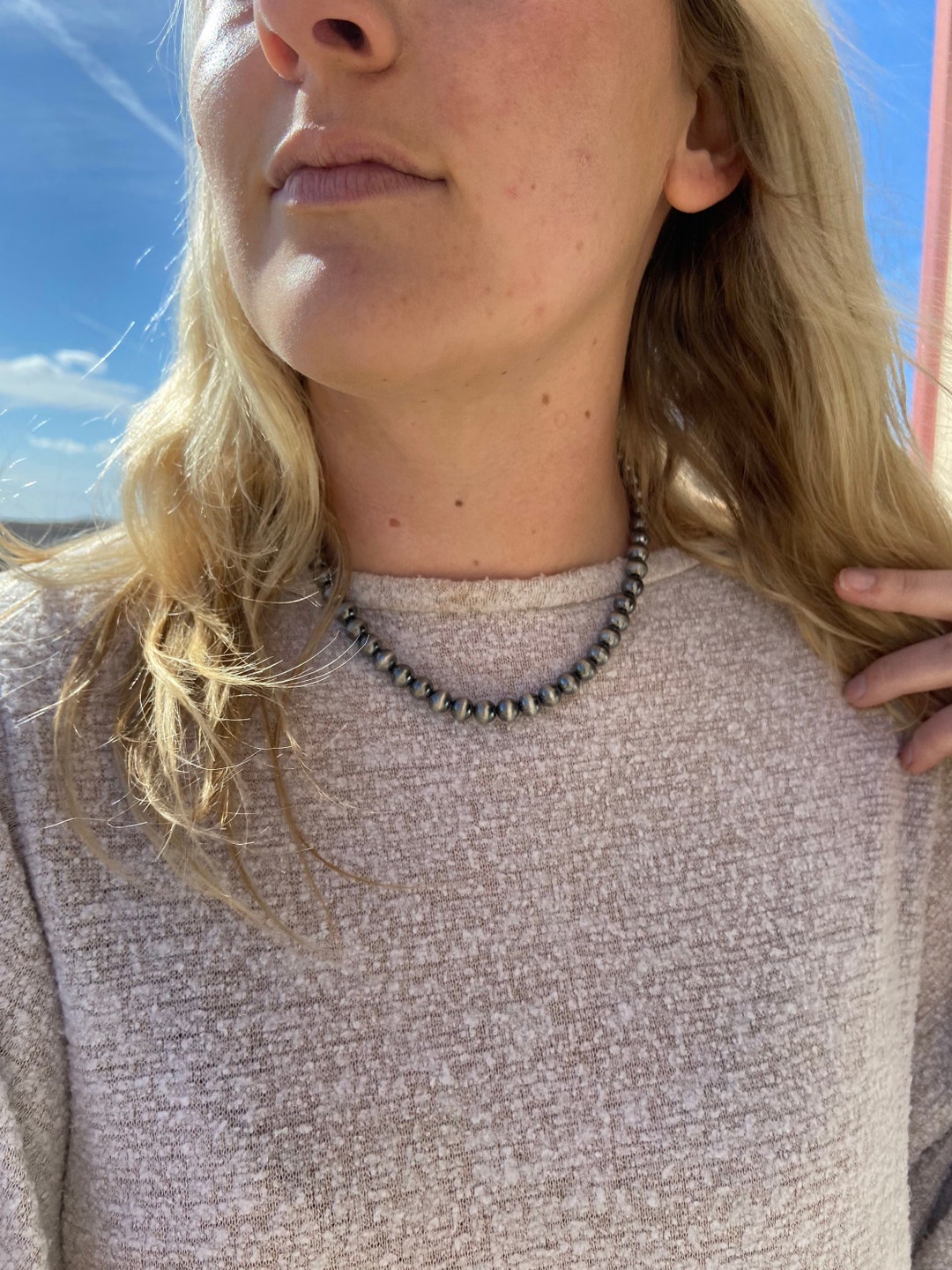 Five Row Faux Navajo Pearl Layering Necklace in Patina Tone main image 1